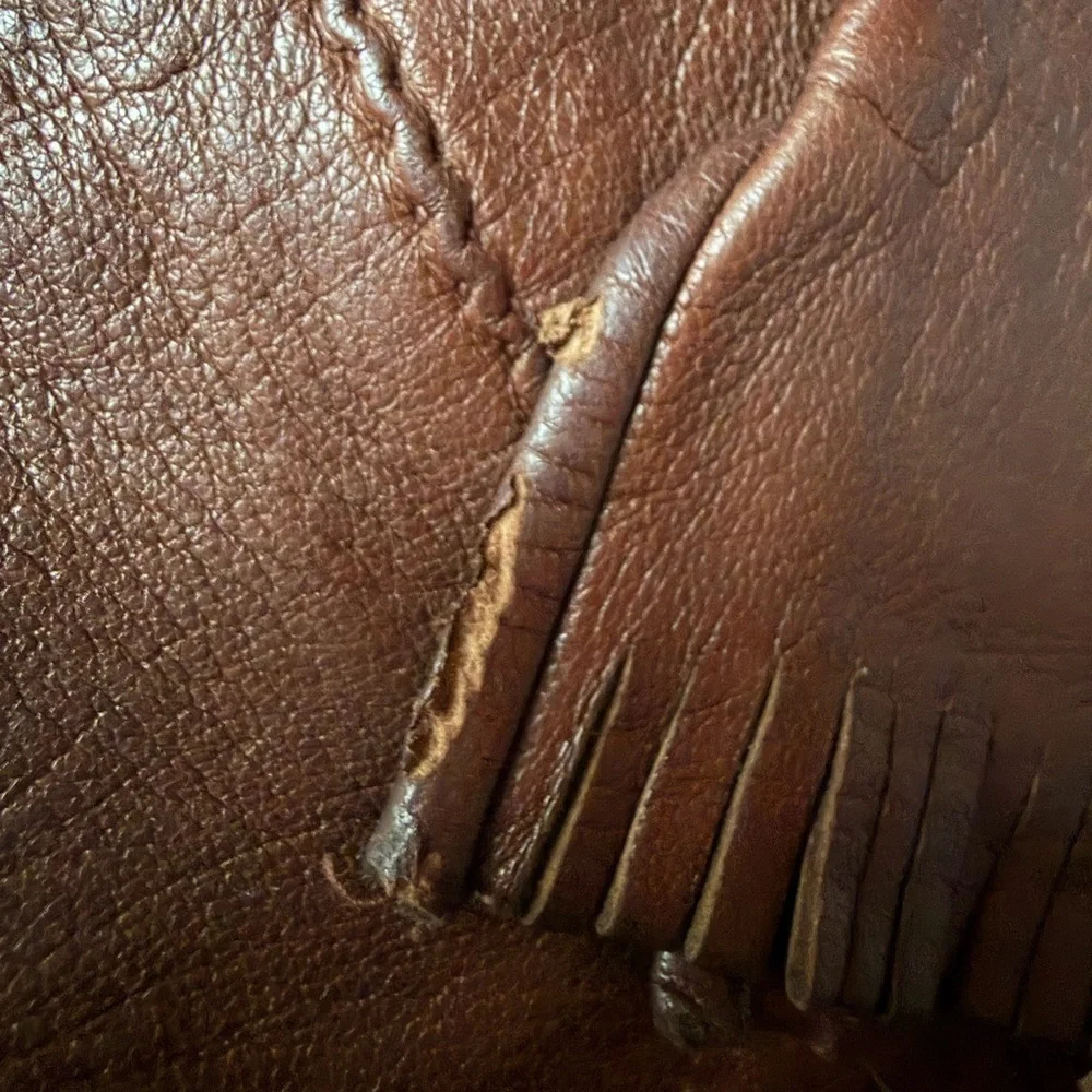 Vintage Brown Leather Gloves with Fringe Detail
